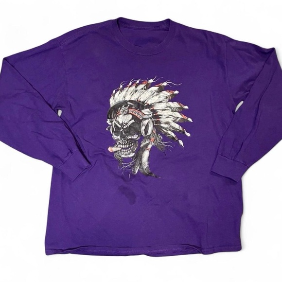 Unbranded Other - Purple Native American Skull Headdress Long Sleeve T-Shirt with Headphones and C